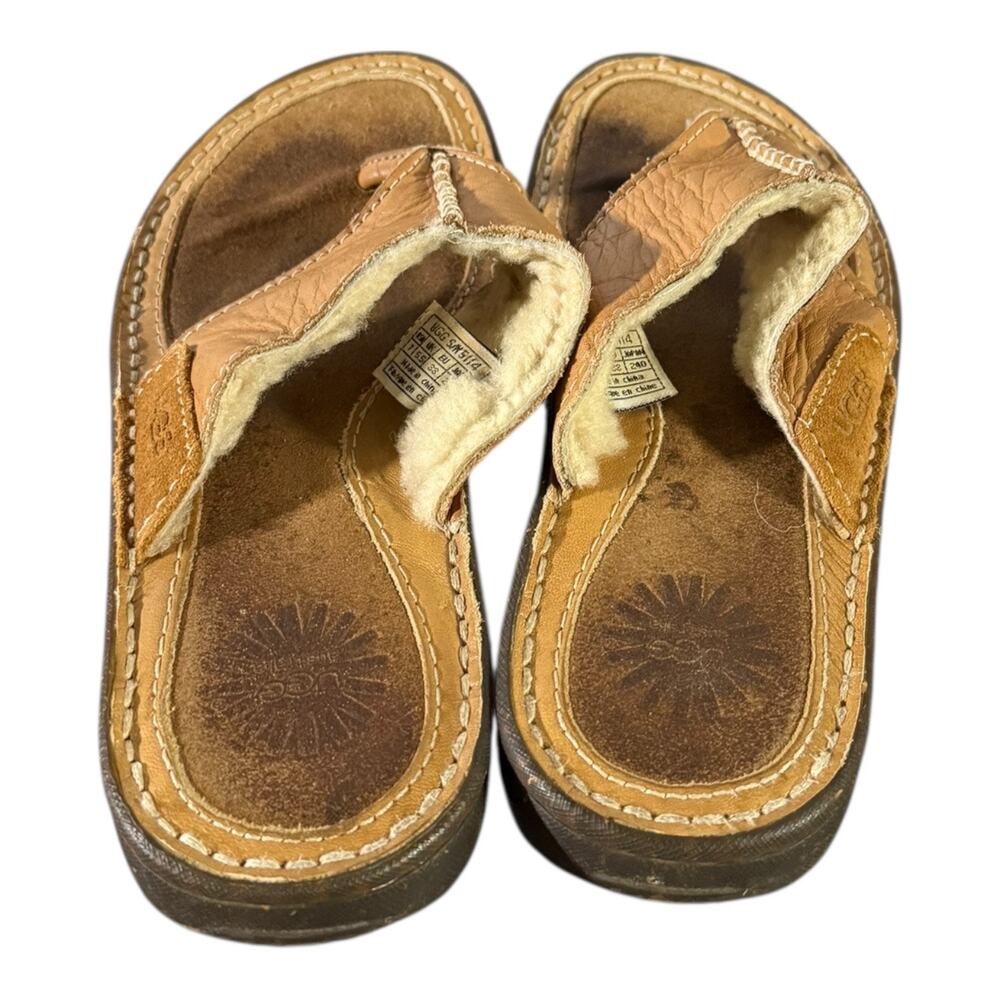 UGG Women’s Chestnut Layback Suede Leather Flip Flop Sandals Shoes 7 Sherpa - Picture 6 of 8